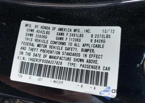 2013 Honda Accord Touring from USA, damaged, VIN 1HGCR3F95DA007828